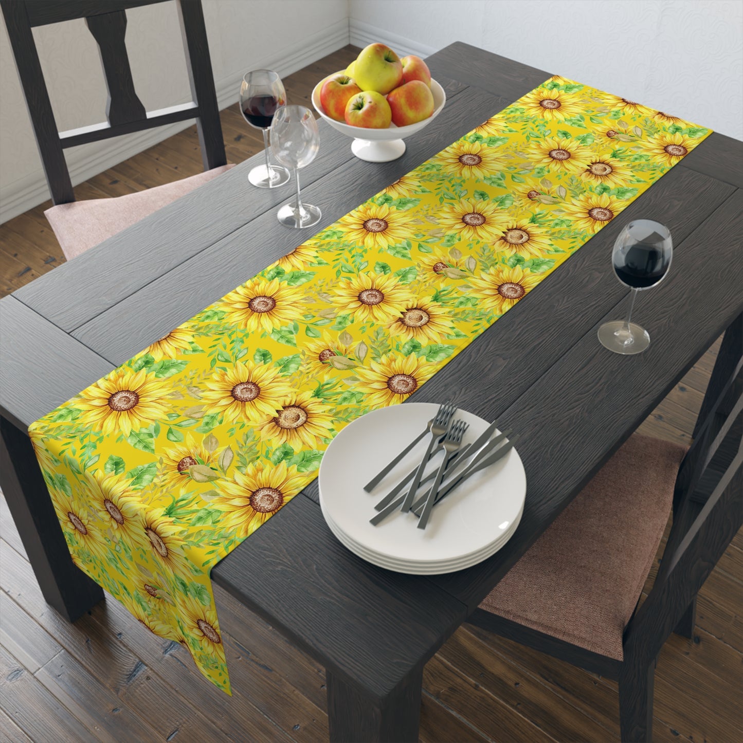 Sunflower Print Table Runner - Bright and Cheerful, Cotton Twill or Polyester - Perfect for Sunny Home Decor