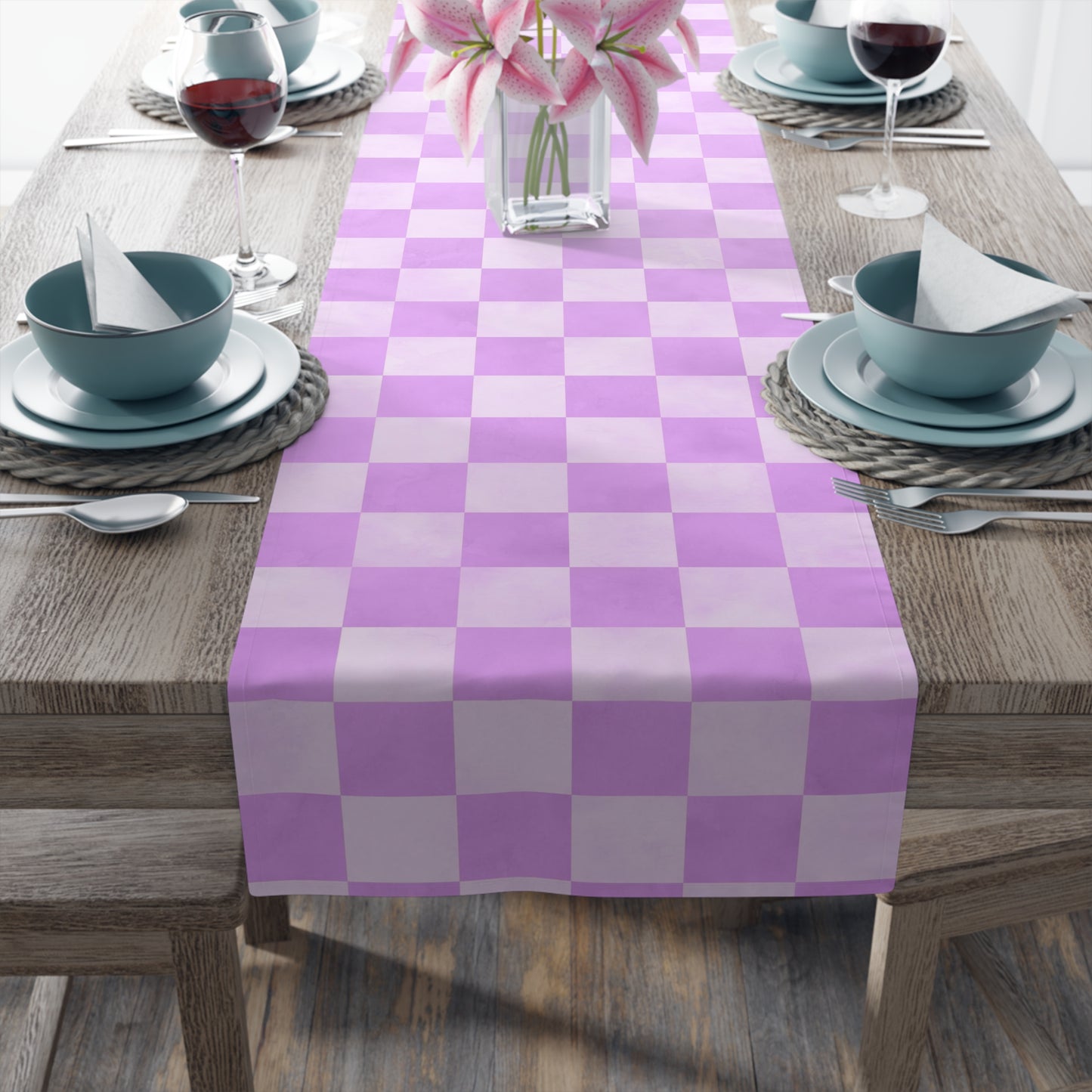 Pastel Checkered Table Runner - Soothing Playfulness, Cotton Twill or Polyester - Perfect for Refreshing & Modern Home Decor