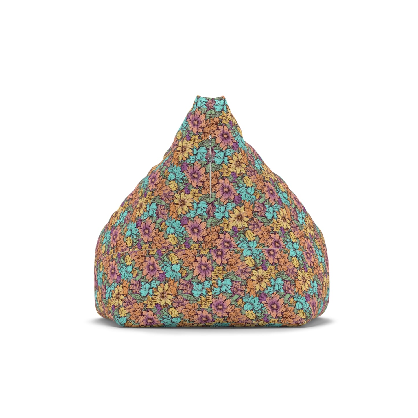 Boho Floral Bean Bag Chair Cover - Durable Polyester, Locking Zipper, 2 Sizes