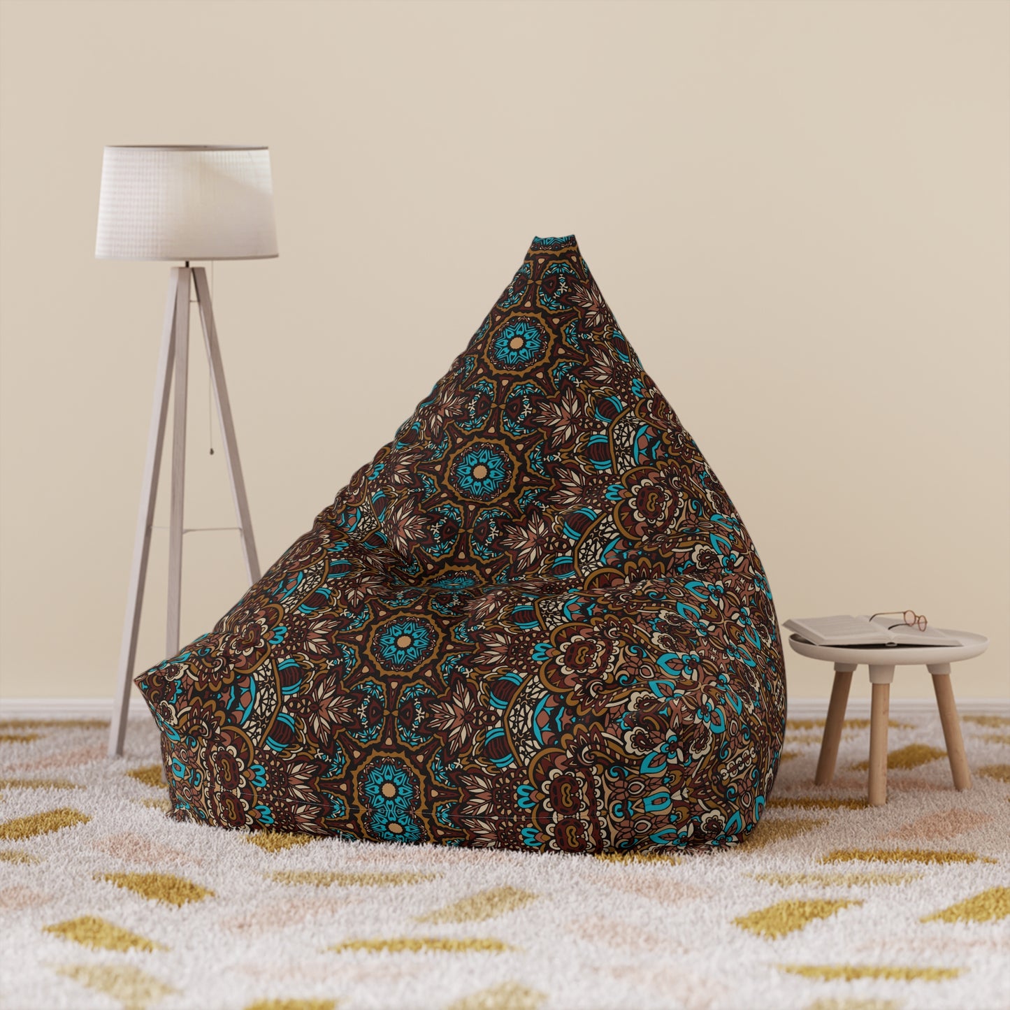 Mandala Bean Bag Chair Cover - Premium Polyester, Secure Zipper, 2 Sizes, Bohemian Design