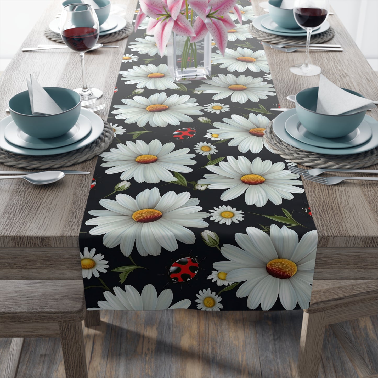 Ladybug Print Table Runner - Charming Good Luck, Cotton Twill or Polyester - Perfect for Nature-Inspired Home Decor
