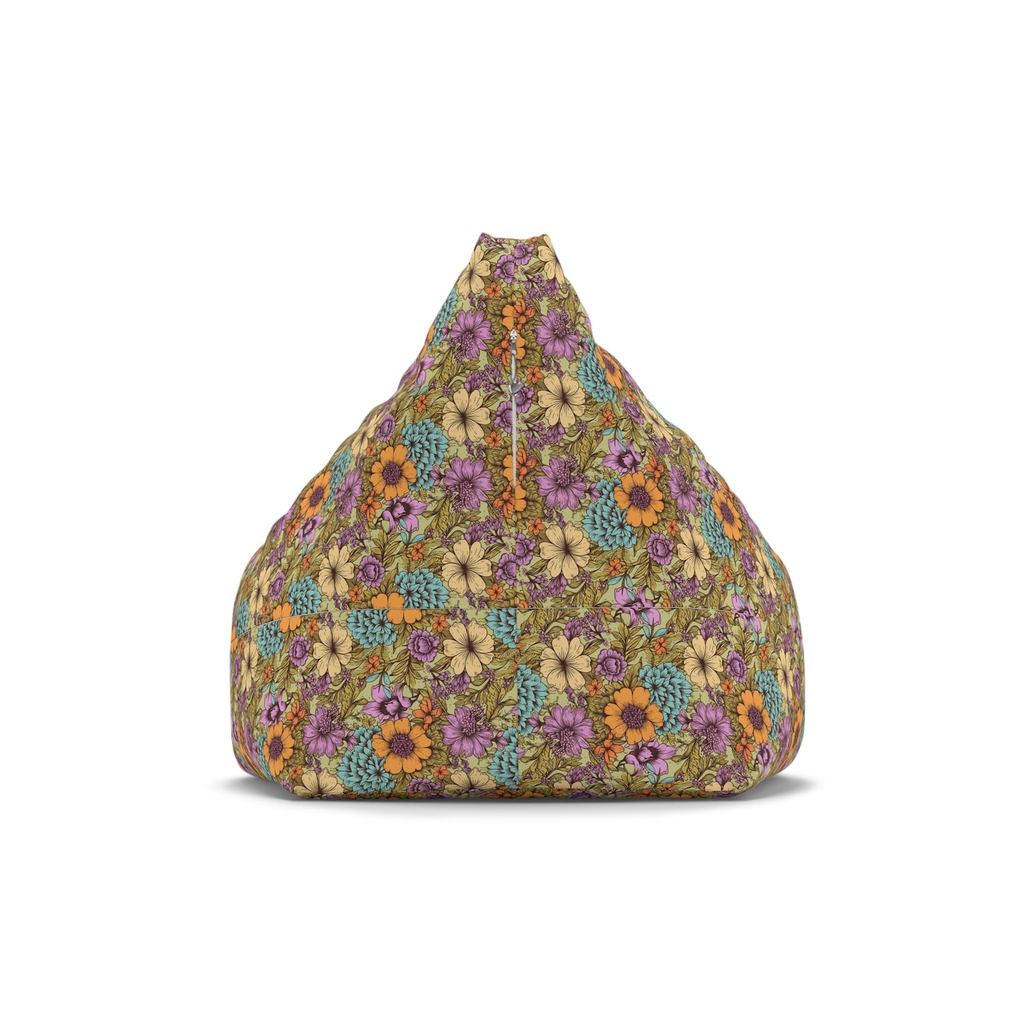 Boho Floral Bean Bag Chair Cover - Durable Polyester, Locking Zipper, 2 Sizes