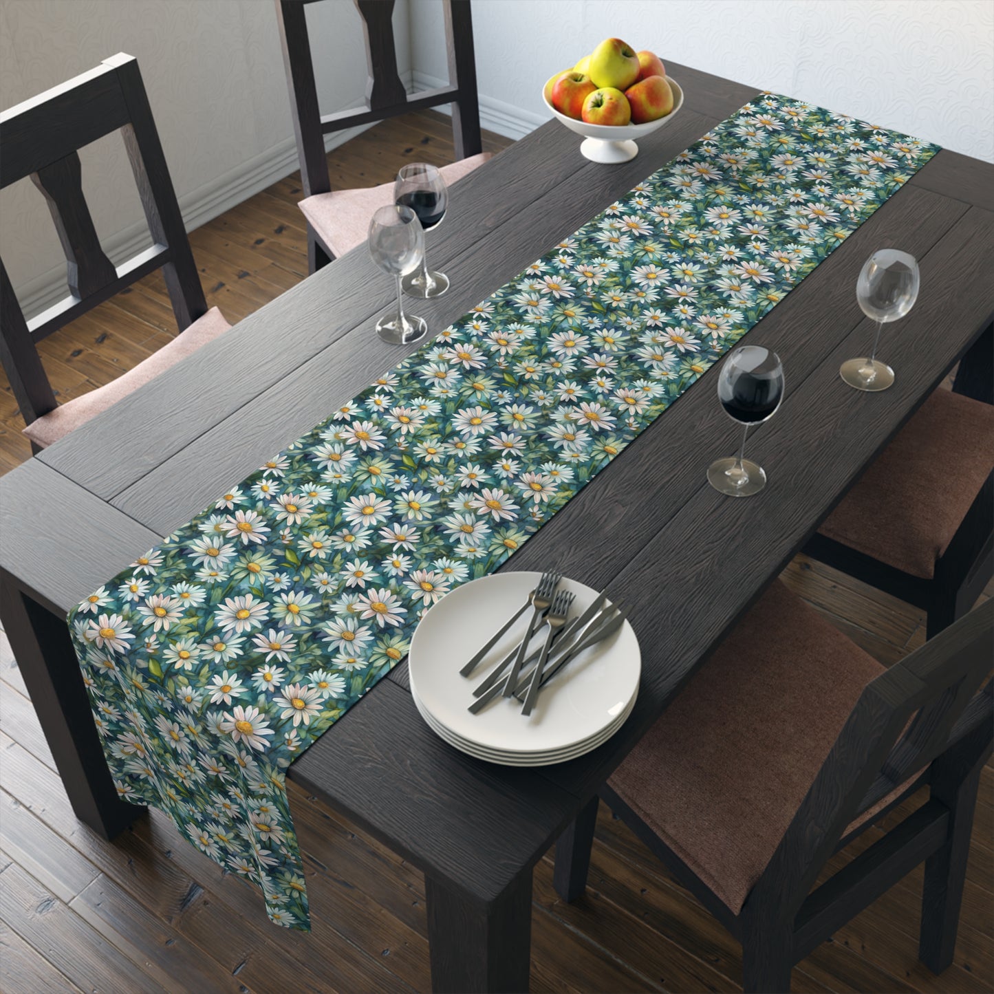 Daisy Print Table Runner - Fresh and Simple, Cotton Twill or Polyester - Perfect for Light & Airy Home Decor