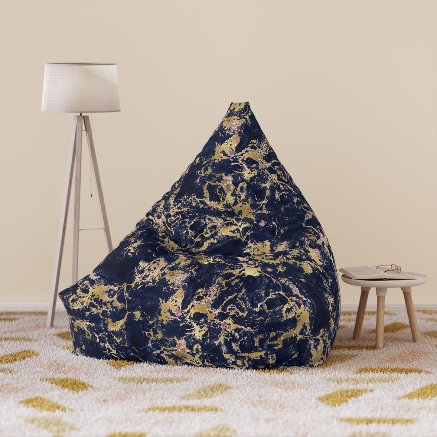 Marble Print Bean Bag Chair Cover - Elegant Polyester Slipcover with Secure Zip - Fits Various Sizes