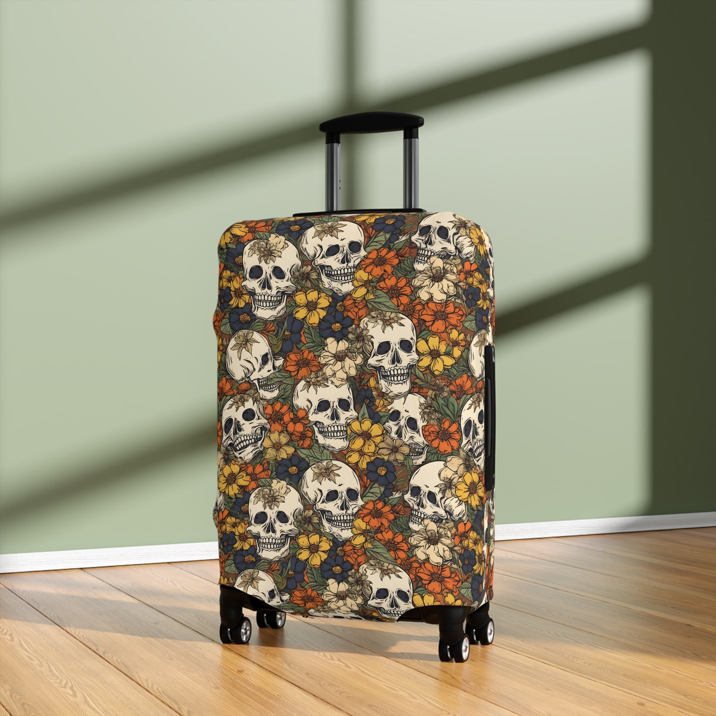 Floral Skull Luggage Cover - Stylish Skull Suitcase Cover