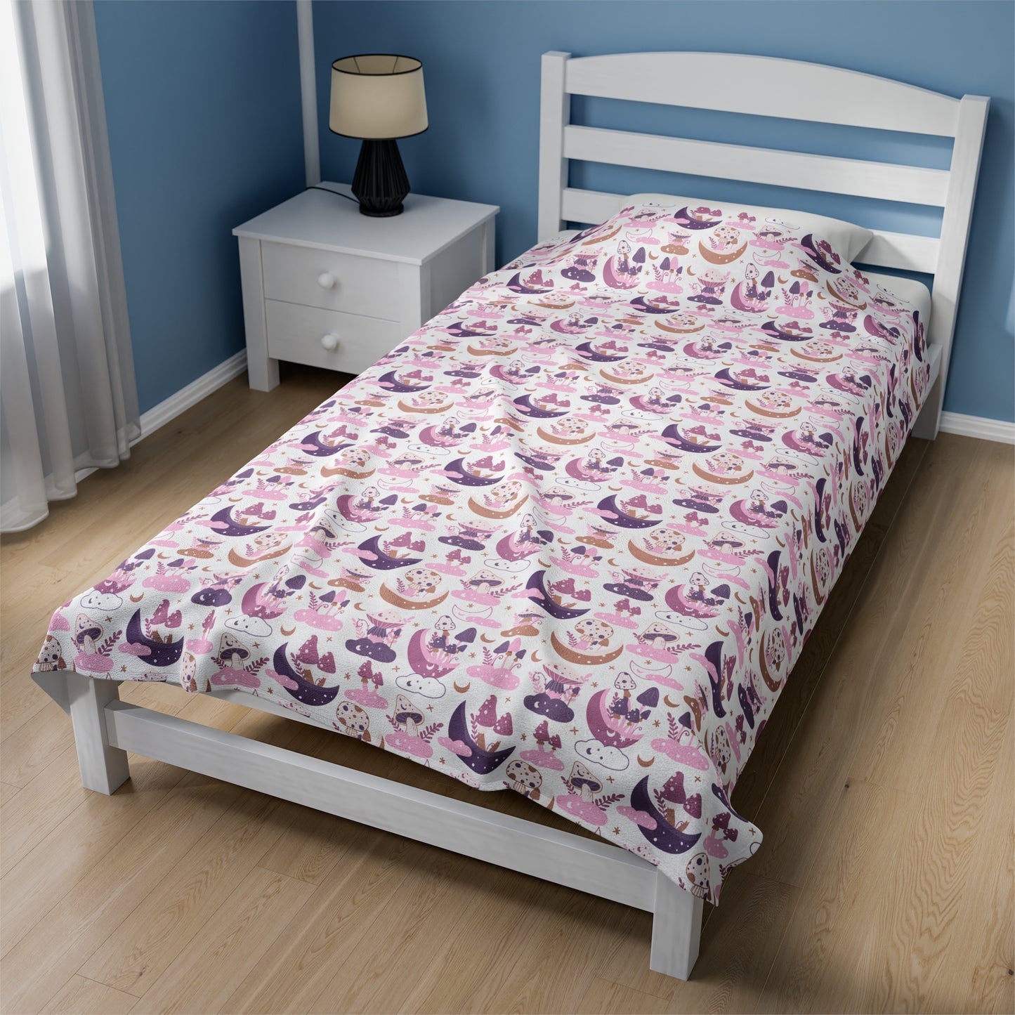 Mushroom Velveteen Plush Blanket | Soft, Whimsical, Luxurious and Comforting | Available in Multiple Sizes