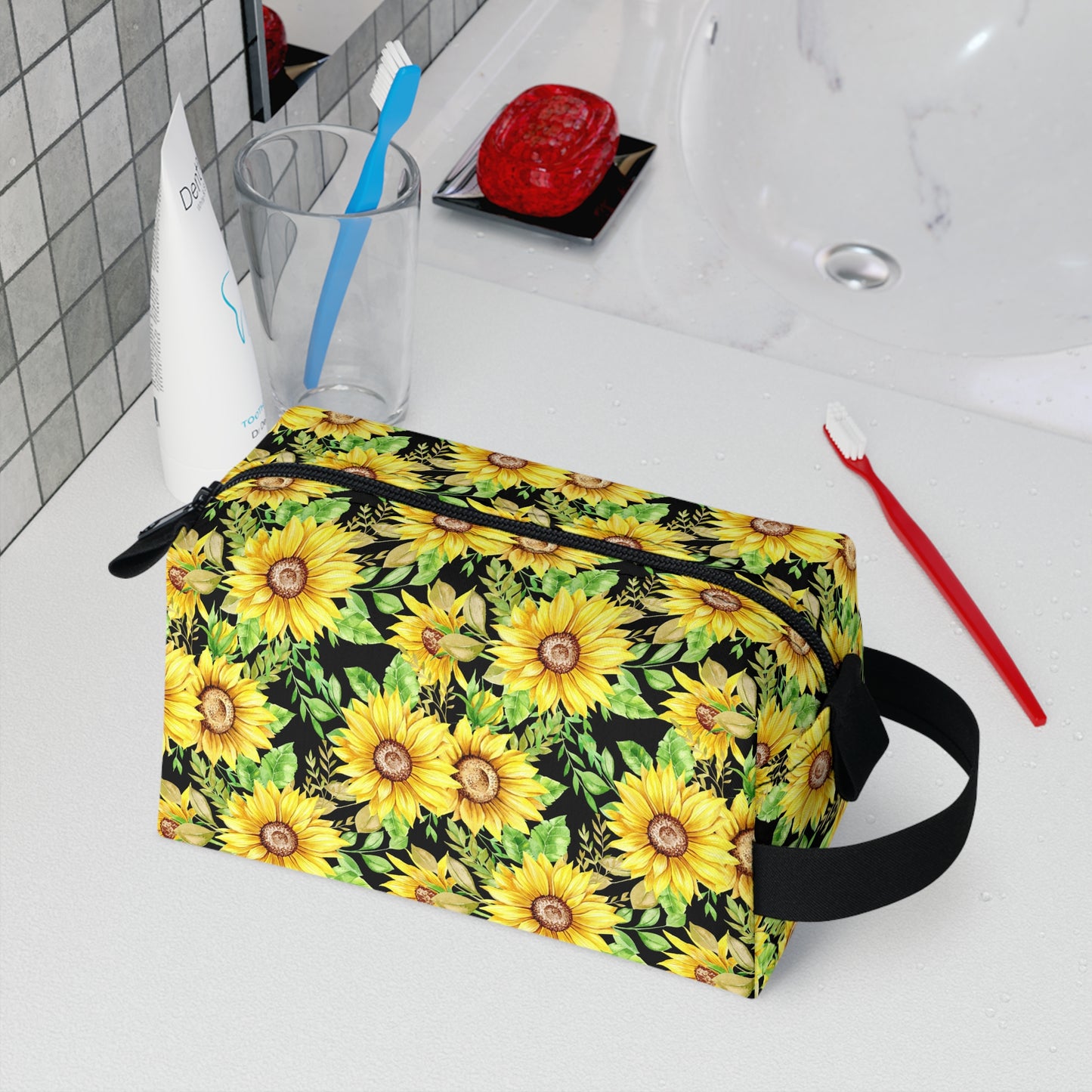 Sunflower Toiletry Bag | Cheerful & Durable Organizer | Water-Resistant for Travel, Camping, College
