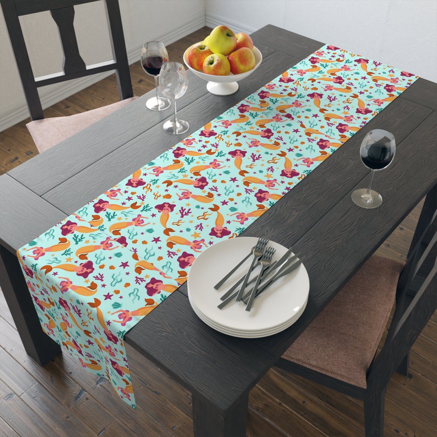 Mermaid Print Table Runner - Mystical Sea Charm, Cotton Twill or Polyester - Perfect for Enchanting Home Decor