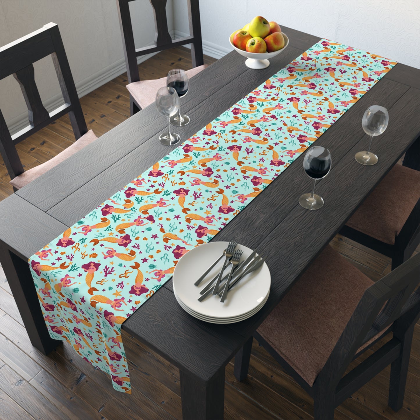 Mermaid Print Table Runner - Mystical Sea Charm, Cotton Twill or Polyester - Perfect for Enchanting Home Decor