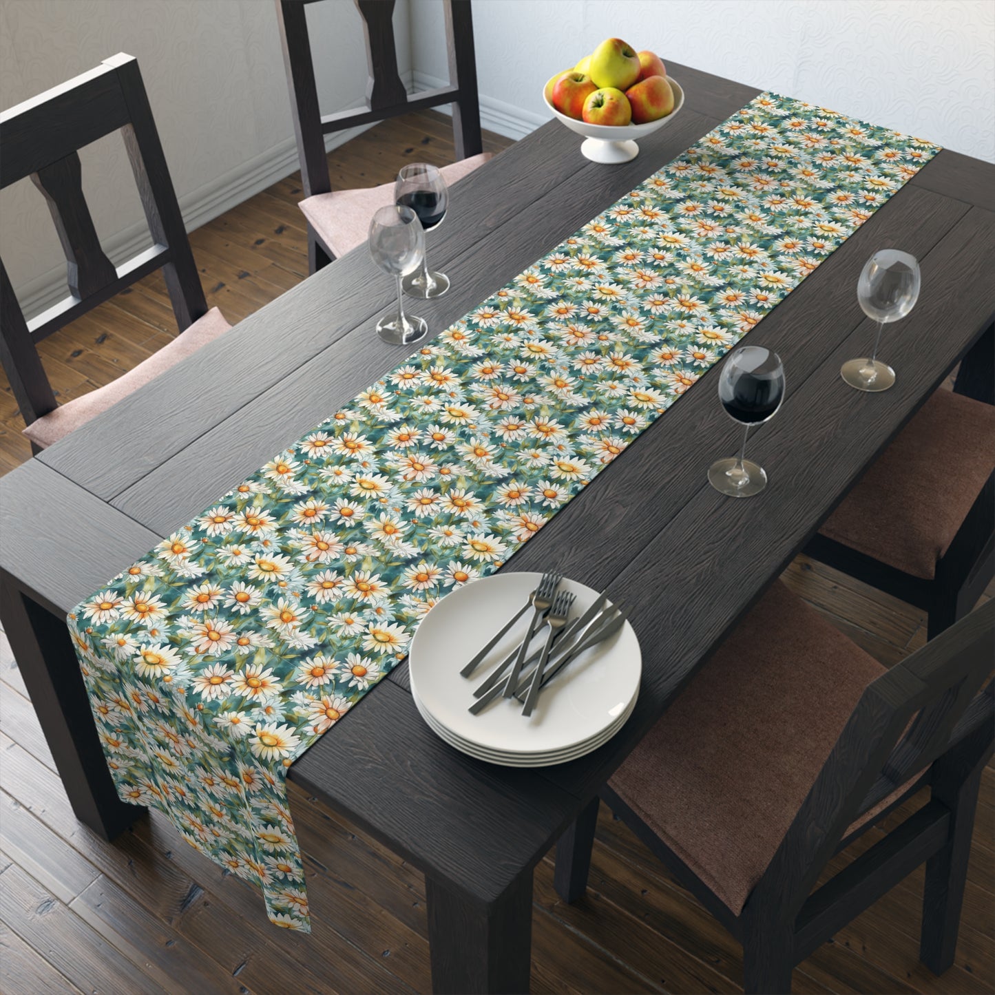 Daisy Print Table Runner - Fresh and Simple, Cotton Twill or Polyester - Perfect for Light & Airy Home Decor