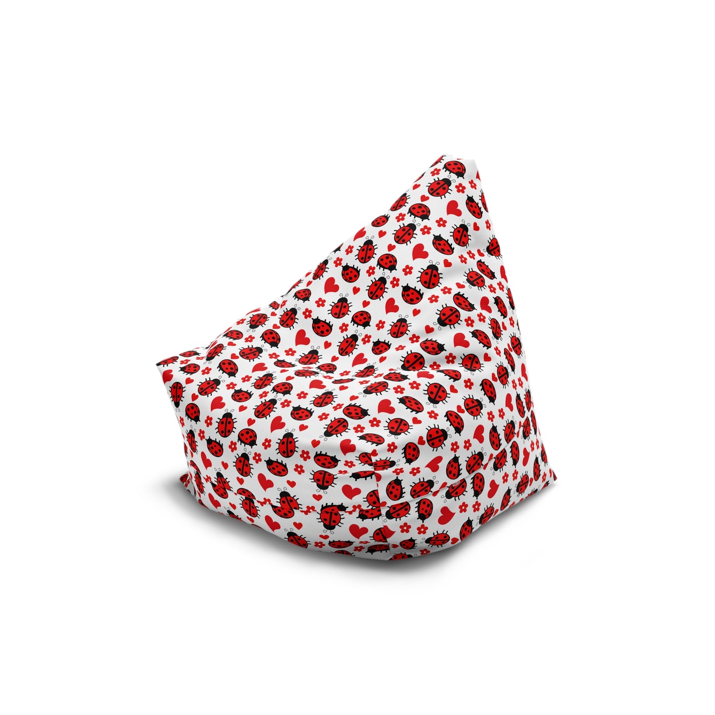 Ladybug Print Bean Bag Chair Cover - Charming Polyester Slipcover with Secure Zip