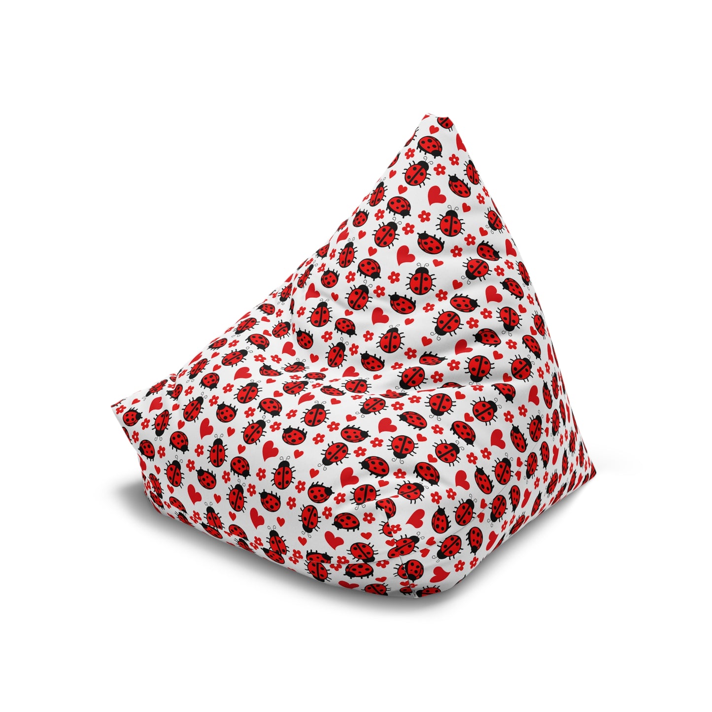 Ladybug Print Bean Bag Chair Cover - Charming Polyester Slipcover with Secure Zip