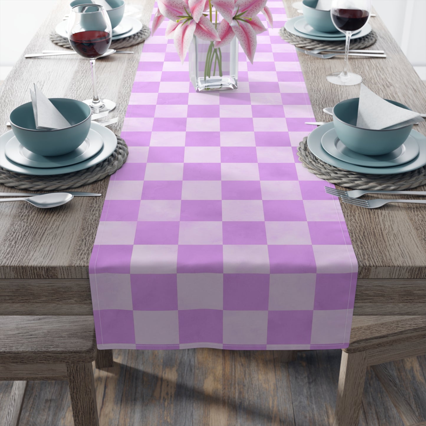 Pastel Checkered Table Runner - Soothing Playfulness, Cotton Twill or Polyester - Perfect for Refreshing & Modern Home Decor