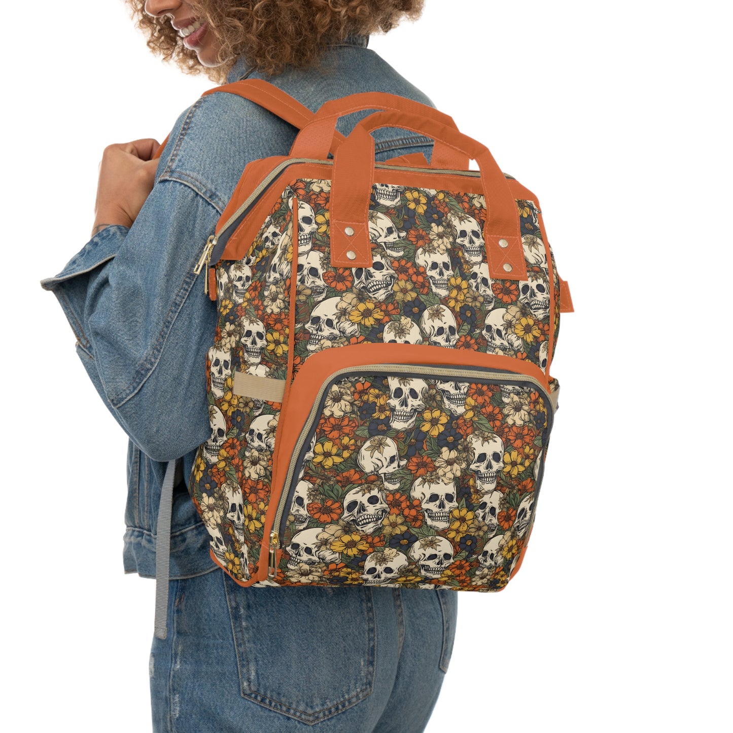 Skull Print Diaper Backpack - Multifunctional & Durable Baby Bag for Stylish Parents, Spacious & Organized Nappy Bag