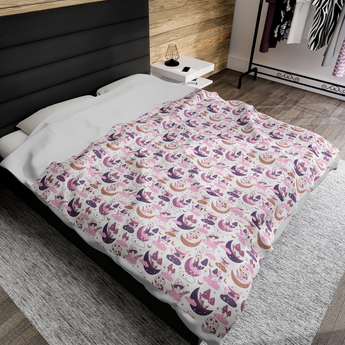 Mushroom Velveteen Plush Blanket | Soft, Whimsical, Luxurious and Comforting | Available in Multiple Sizes