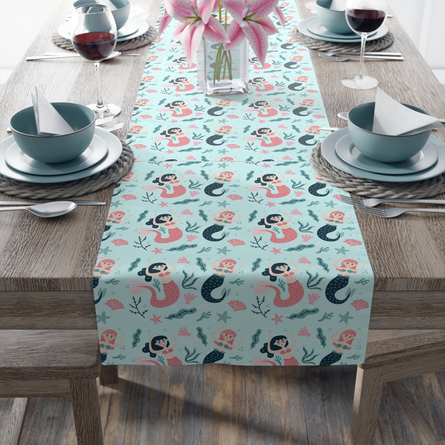Mermaid Print Table Runner - Mystical Sea Charm, Cotton Twill or Polyester - Perfect for Enchanting Home Decor