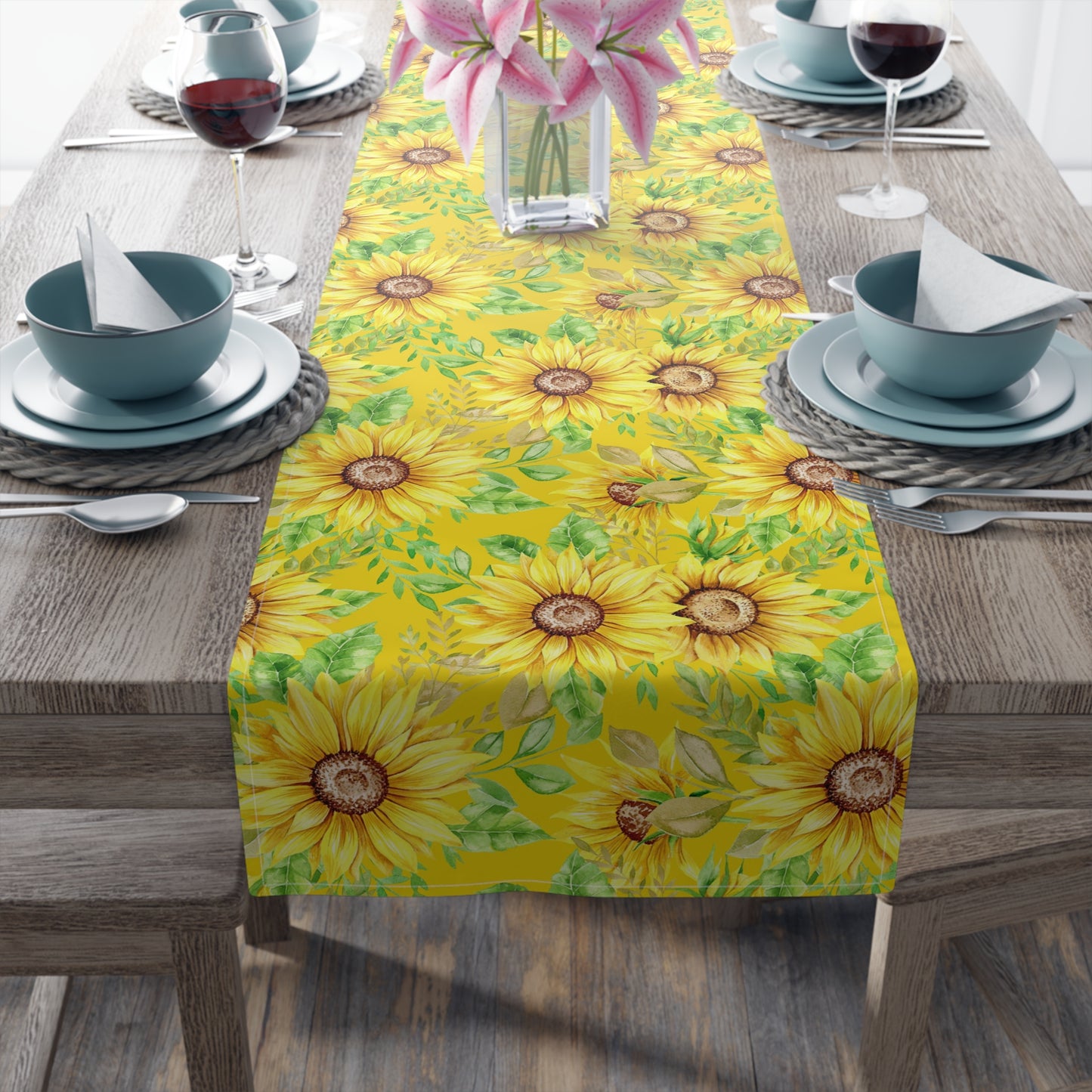 Sunflower Print Table Runner - Bright and Cheerful, Cotton Twill or Polyester - Perfect for Sunny Home Decor