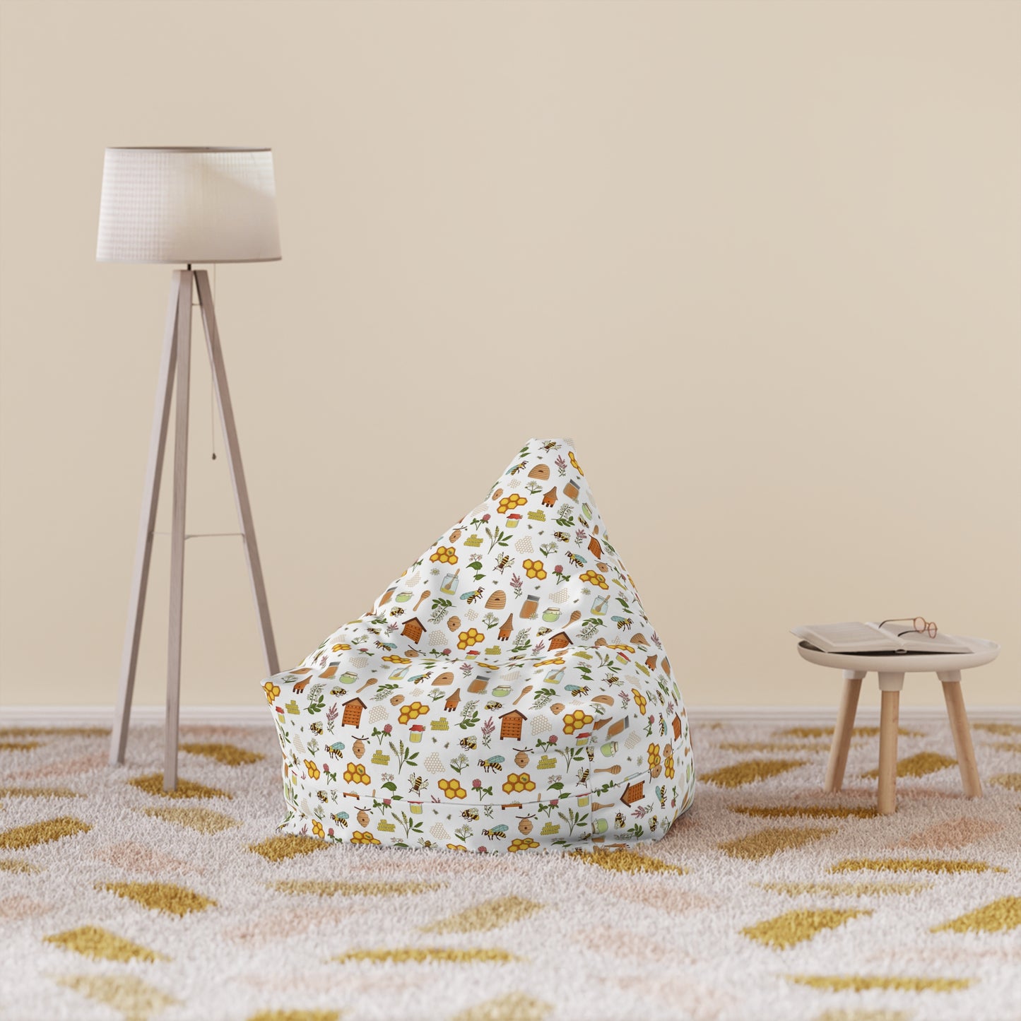 Honey Bee Bean Bag Chair Cover - Premium Polyester, Secure Zipper, 2 Size Options, Nature-Inspired Design