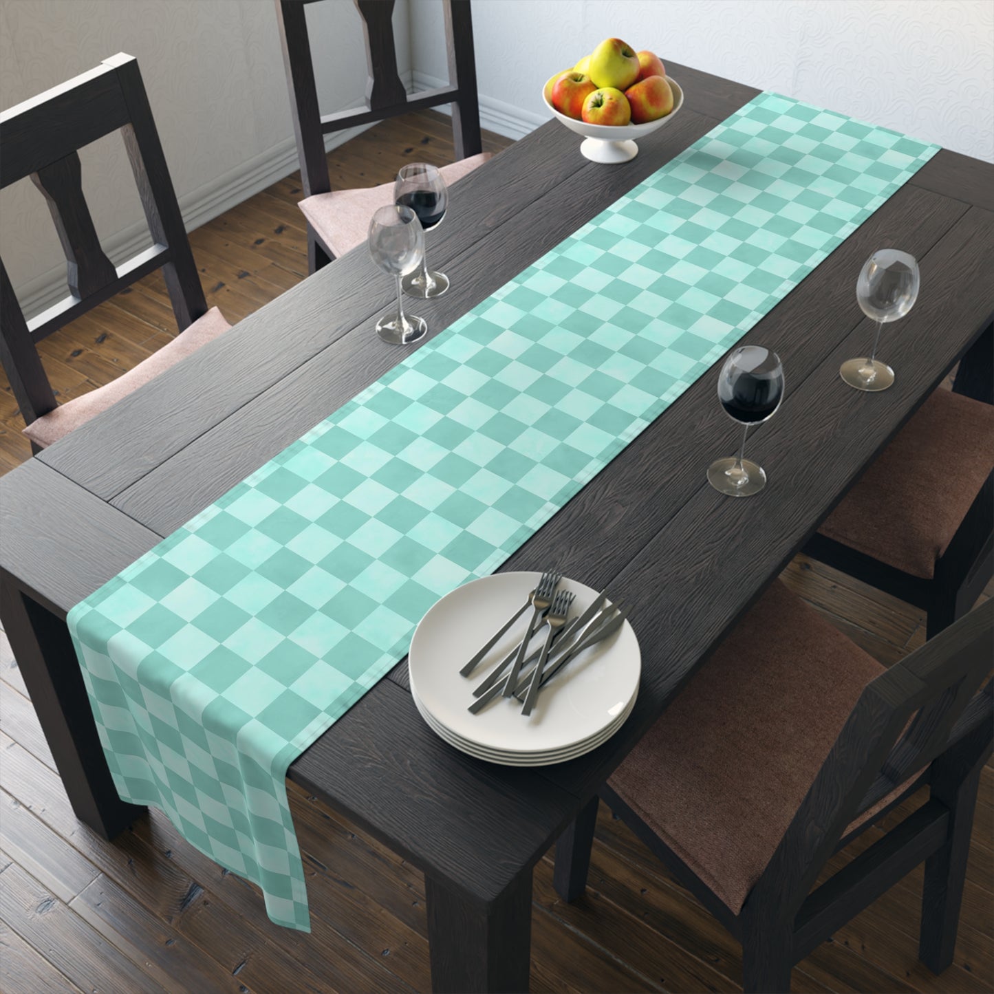Pastel Checkered Table Runner - Soothing Playfulness, Cotton Twill or Polyester - Perfect for Refreshing & Modern Home Decor