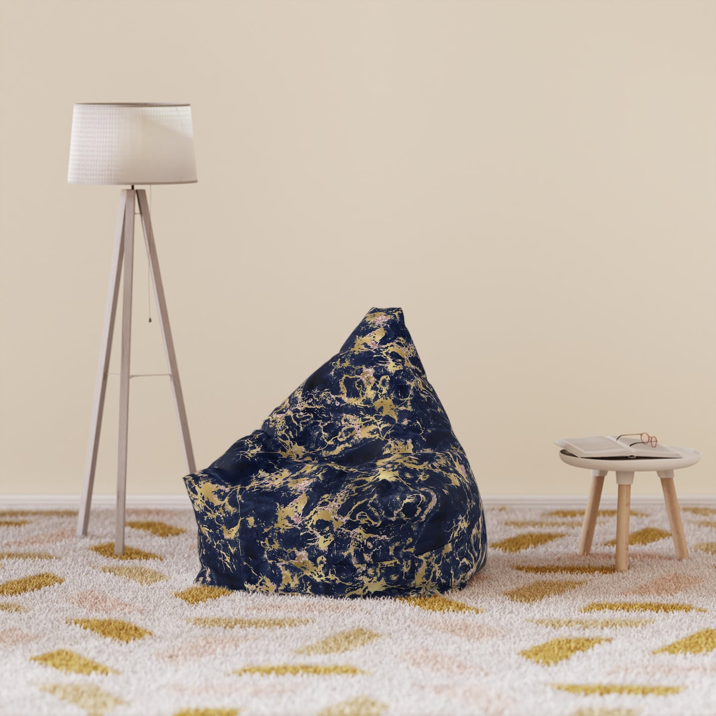 Marble Print Bean Bag Chair Cover - Elegant Polyester Slipcover with Secure Zip - Fits Various Sizes