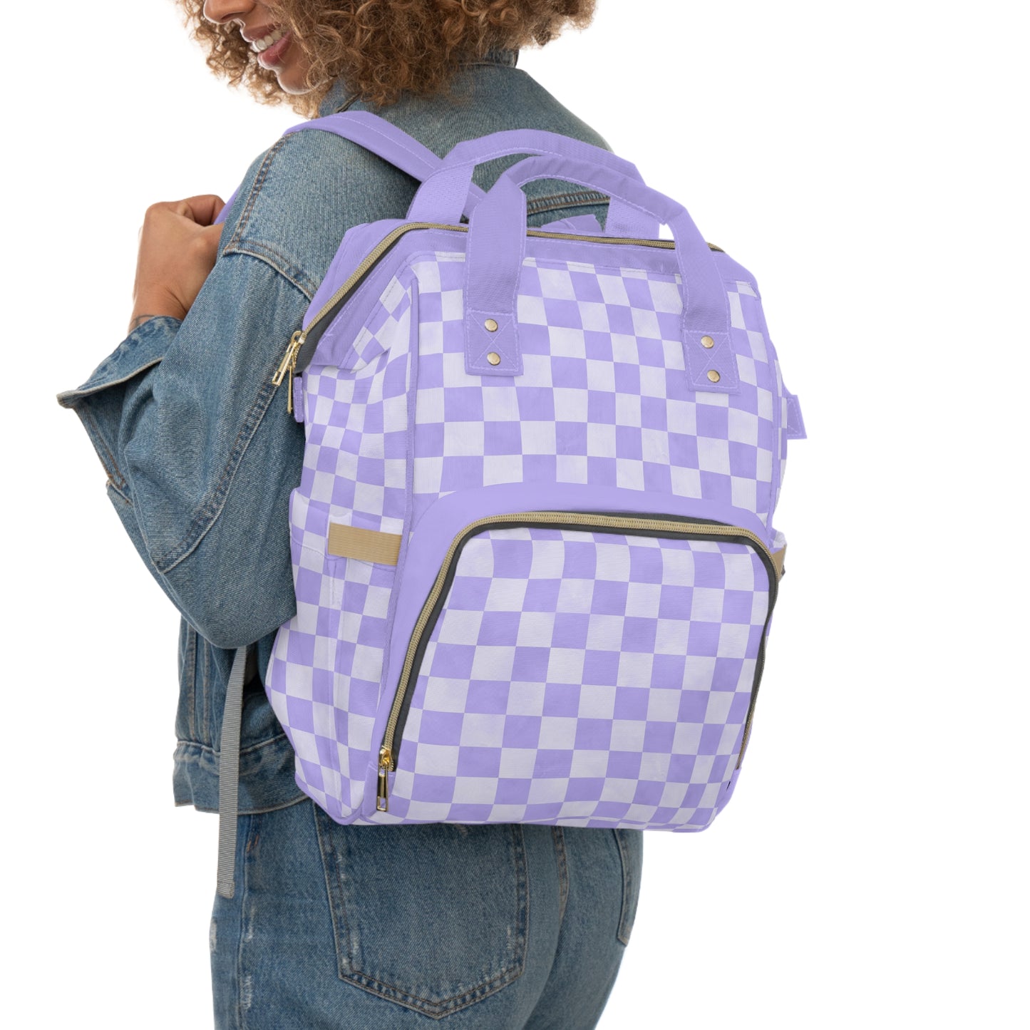 Pastel Checkers Diaper Backpack - Chic & Practical Baby Bag with Checkerboard Patterns, Perfect for Minimalist Parents