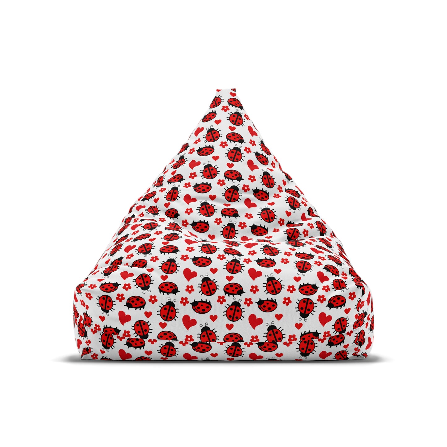 Ladybug Print Bean Bag Chair Cover - Charming Polyester Slipcover with Secure Zip