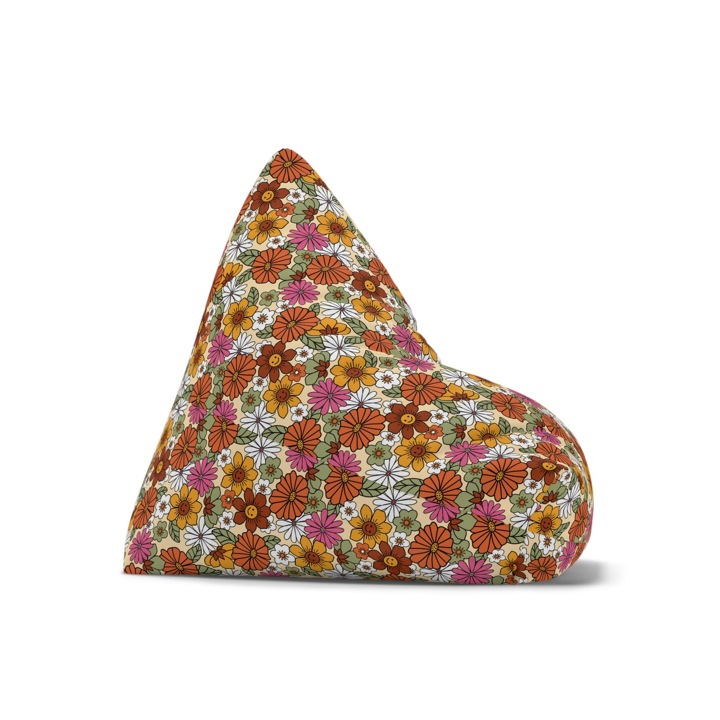Retro Floral Bean Bag Chair Cover - Vintage-Inspired Durable Polyester Slipcover