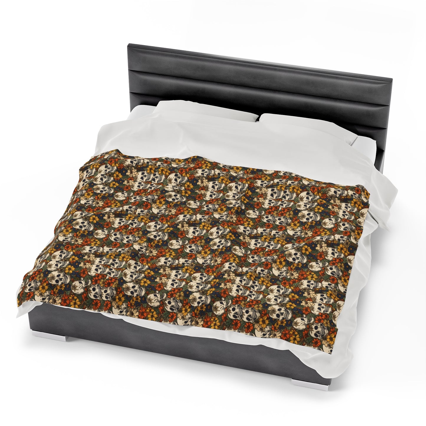 Skull Print Velveteen Plush Blanket | Soft, Edgy, Luxurious and Comforting | Available in Multiple Sizes