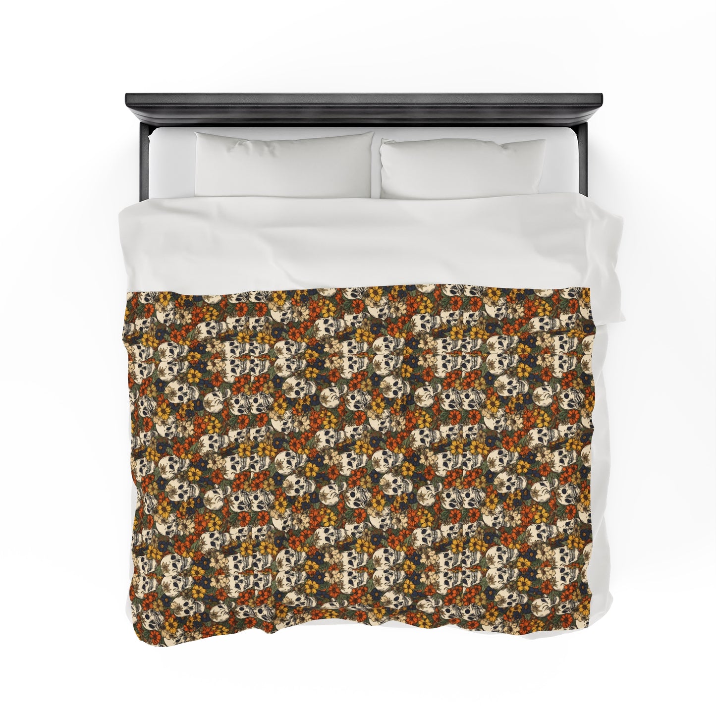 Skull Print Velveteen Plush Blanket | Soft, Edgy, Luxurious and Comforting | Available in Multiple Sizes