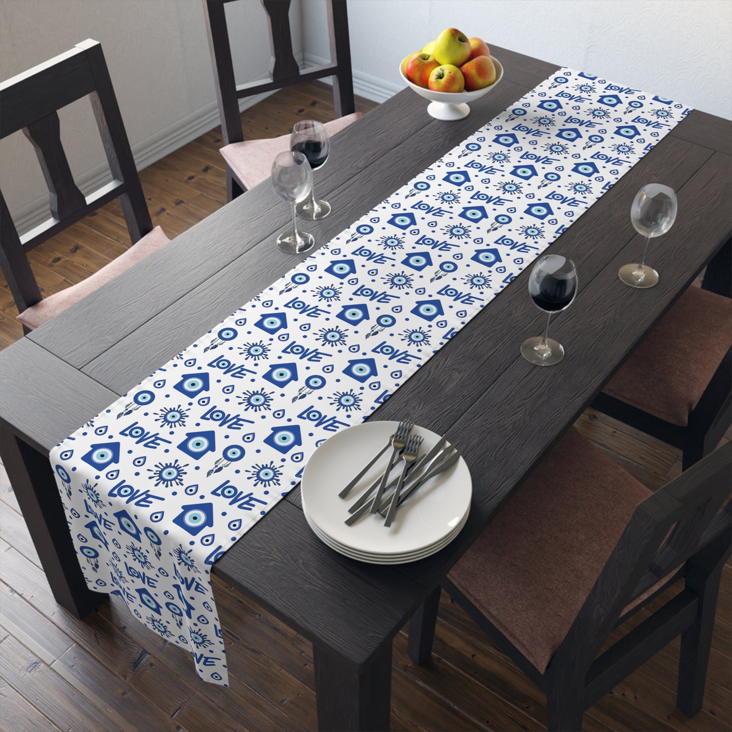 Evil Eye Print Table Runner - Mystical Protection in Cotton Twill or Polyester - Perfect for Spiritual Home Decor
