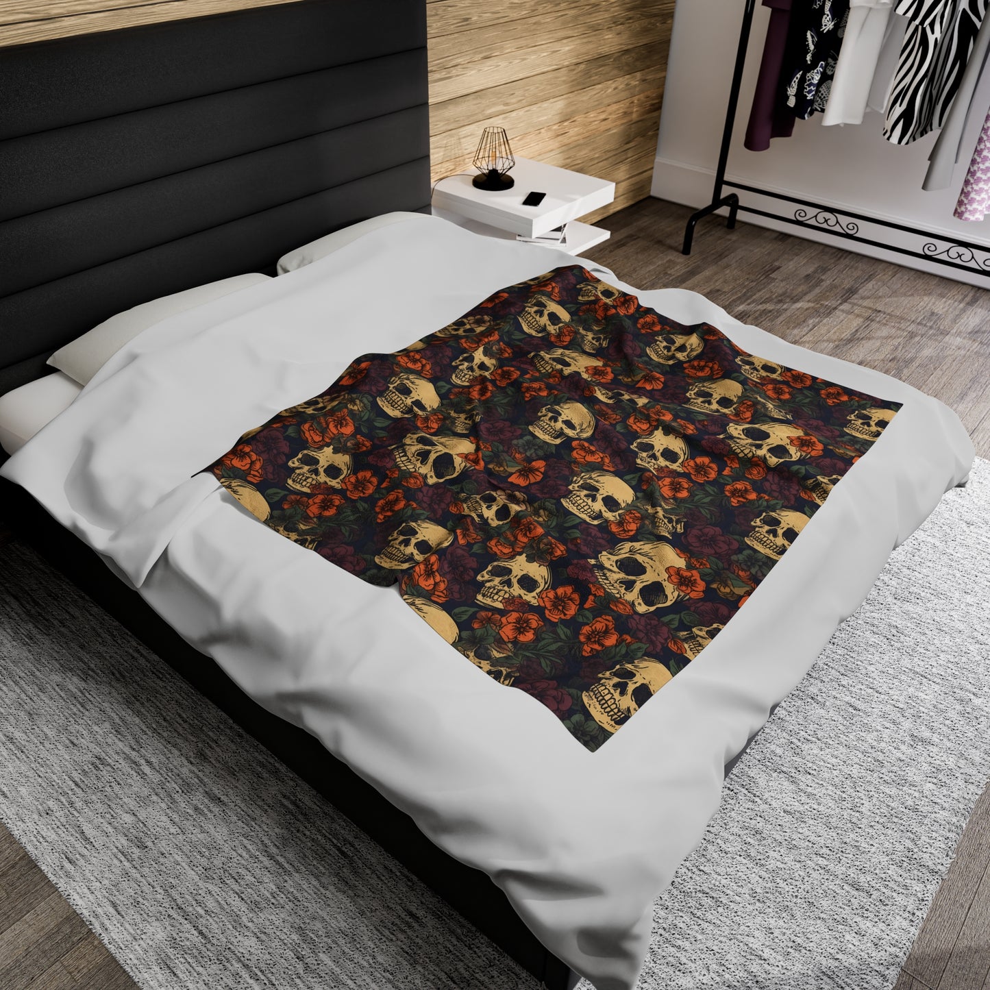 Skull Print Velveteen Plush Blanket | Soft, Edgy, Luxurious and Comforting | Available in Multiple Sizes