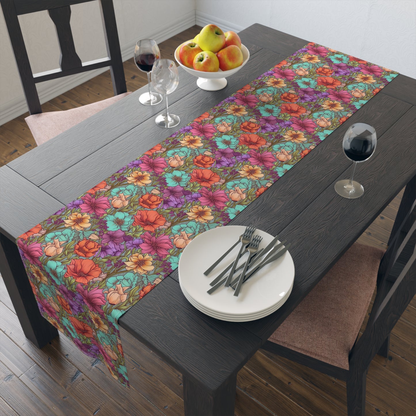 Boho Floral Table Runner - Vibrant Designs in Cotton Twill or Polyester - Ideal for Natural Home Decor