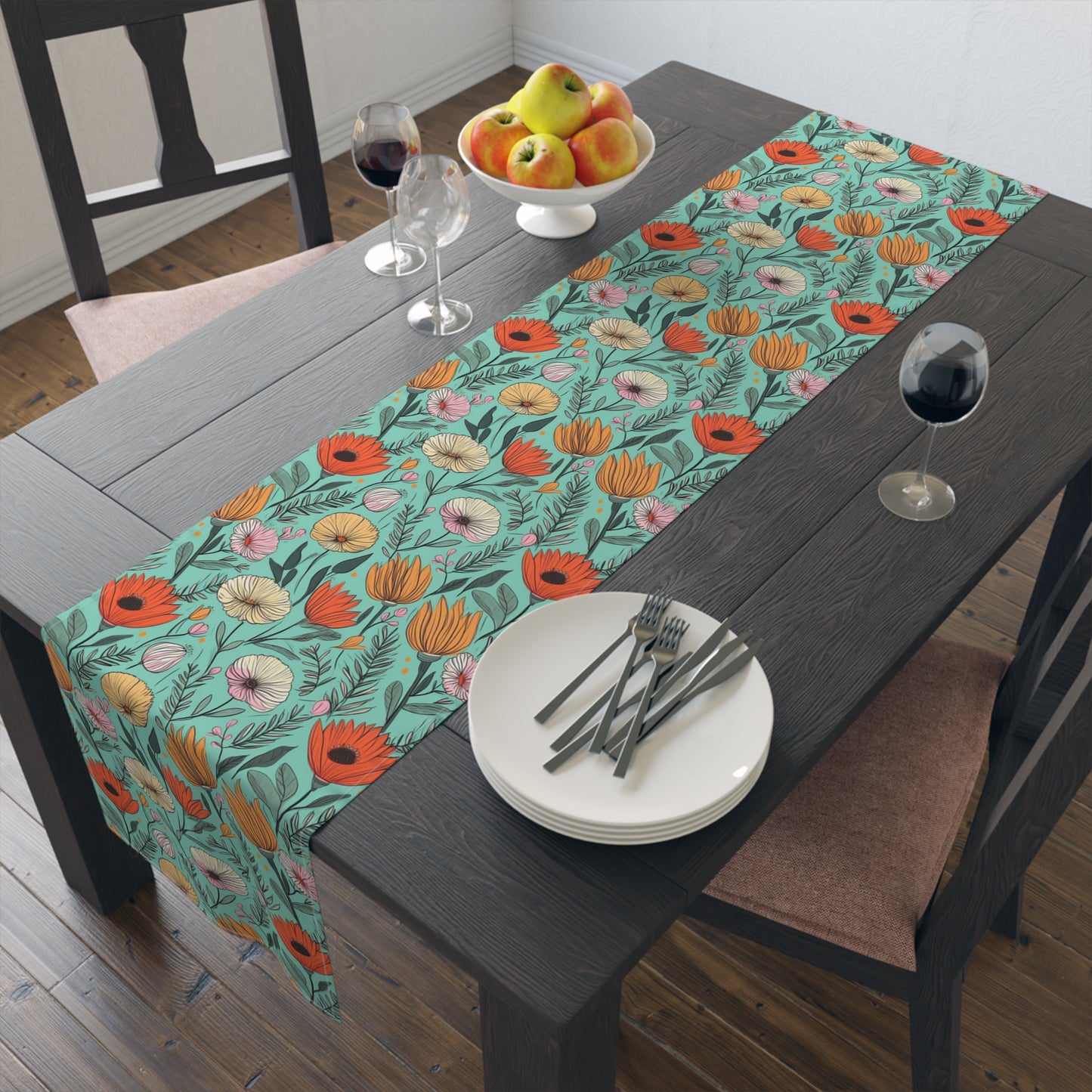 Boho Floral Table Runner - Vibrant Designs in Cotton Twill or Polyester - Ideal for Natural Home Decor