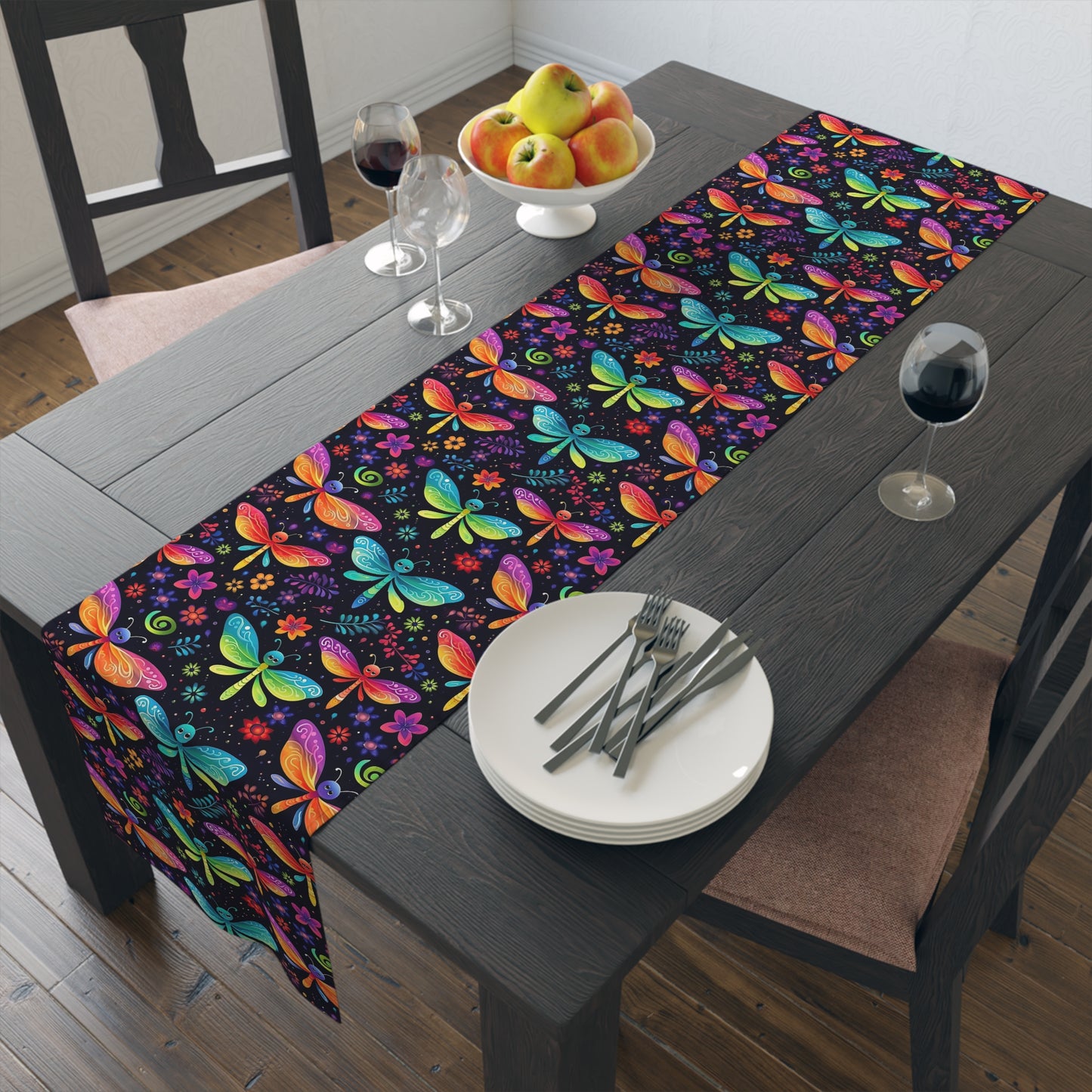 Dragonfly Print Table Runner - Elegant Whimsy, Cotton Twill or Polyester - Perfect for Nature-Inspired Home Decor