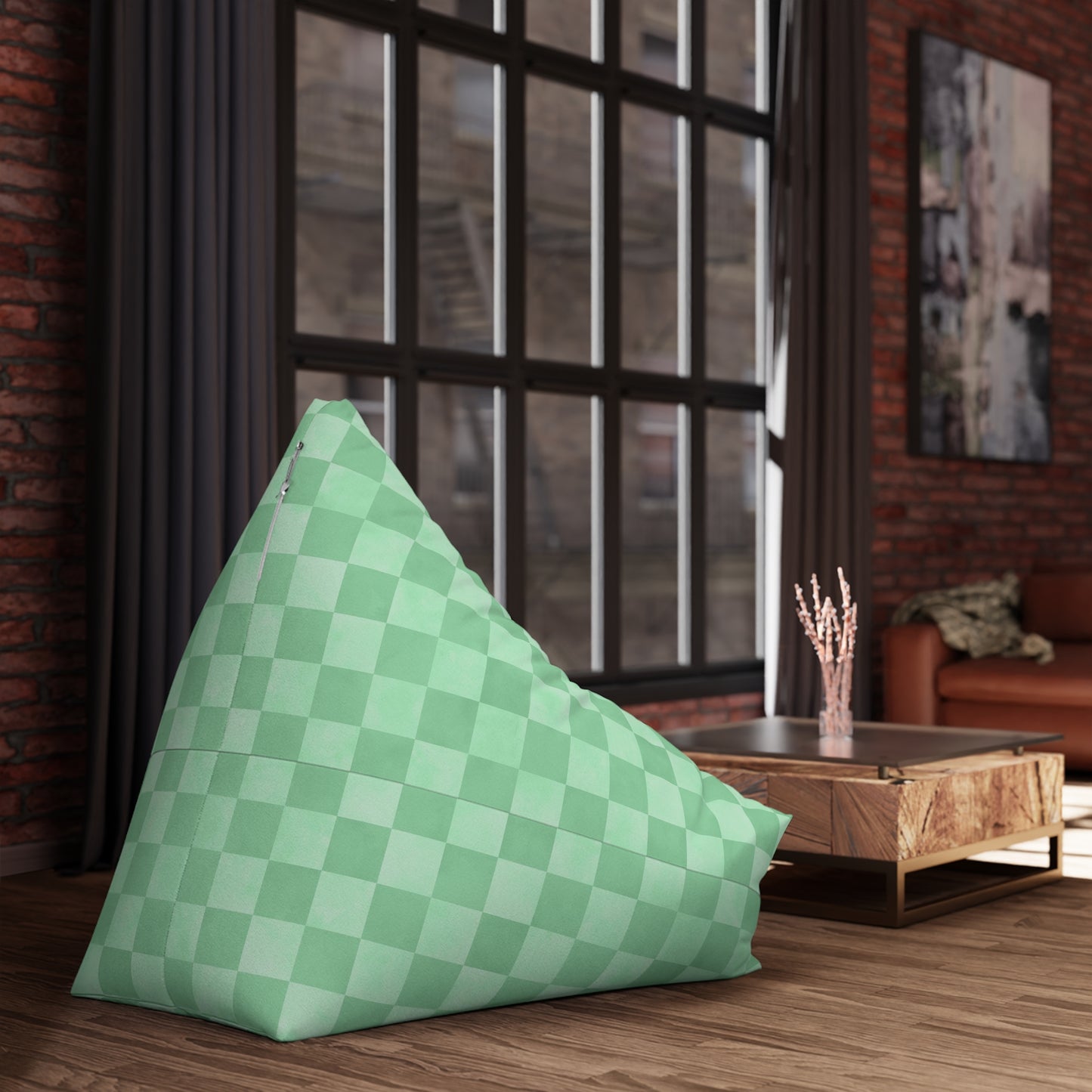 Pastel Checkers Bean Bag Chair Cover - Soft-Touch Polyester Slipcover with Secure Zip