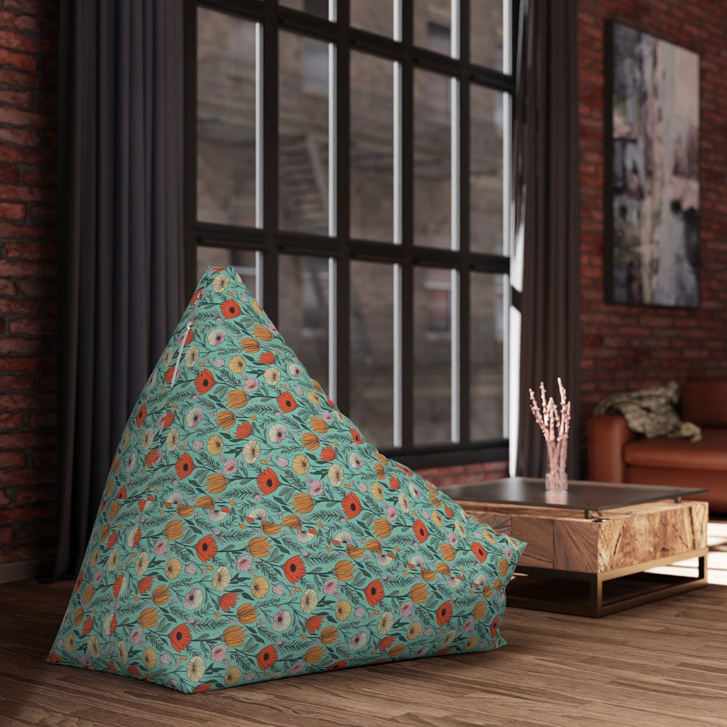 Boho Floral Bean Bag Chair Cover - Durable Polyester, Locking Zipper, 2 Sizes