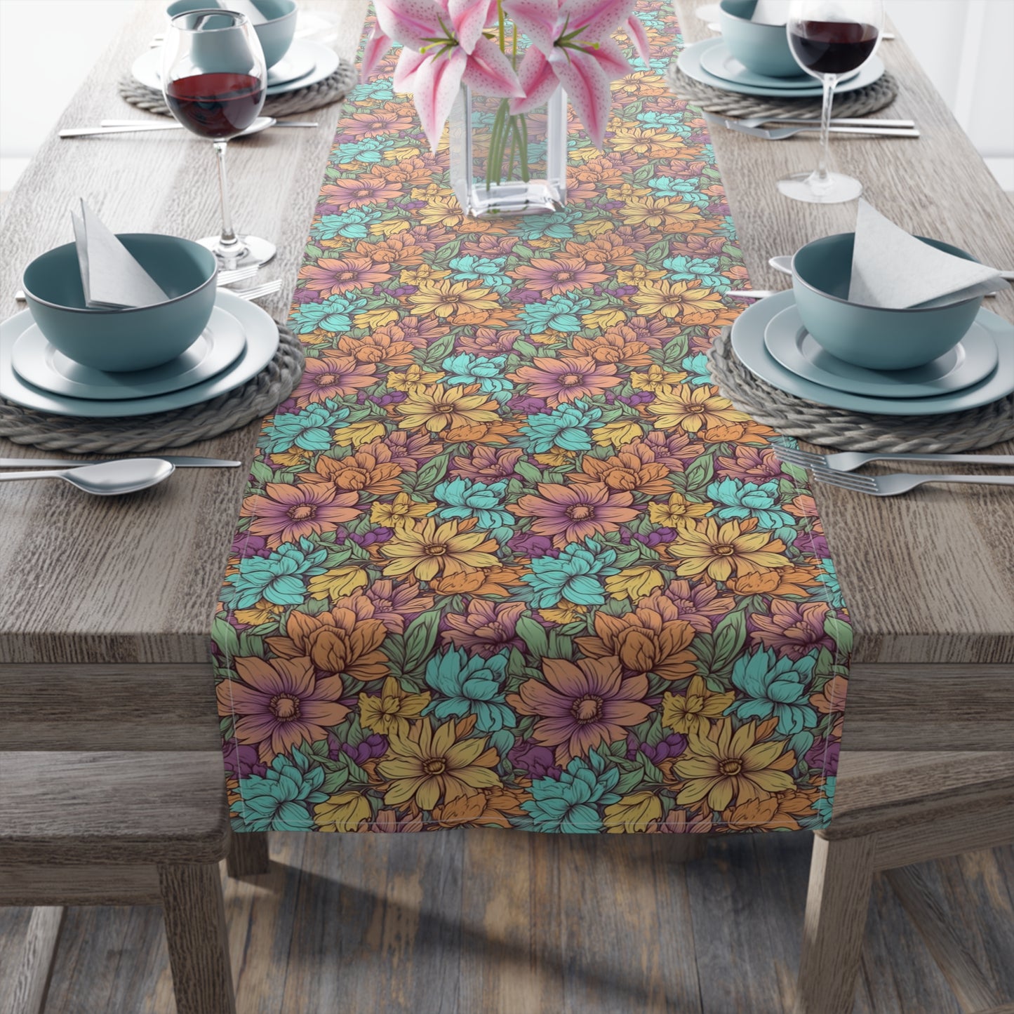 Boho Floral Table Runner - Vibrant Designs in Cotton Twill or Polyester - Ideal for Natural Home Decor