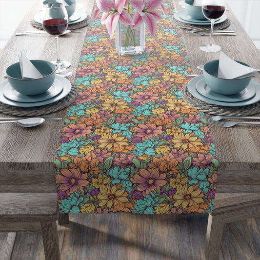 Boho Floral Table Runner - Vibrant Designs in Cotton Twill or Polyester - Ideal for Natural Home Decor