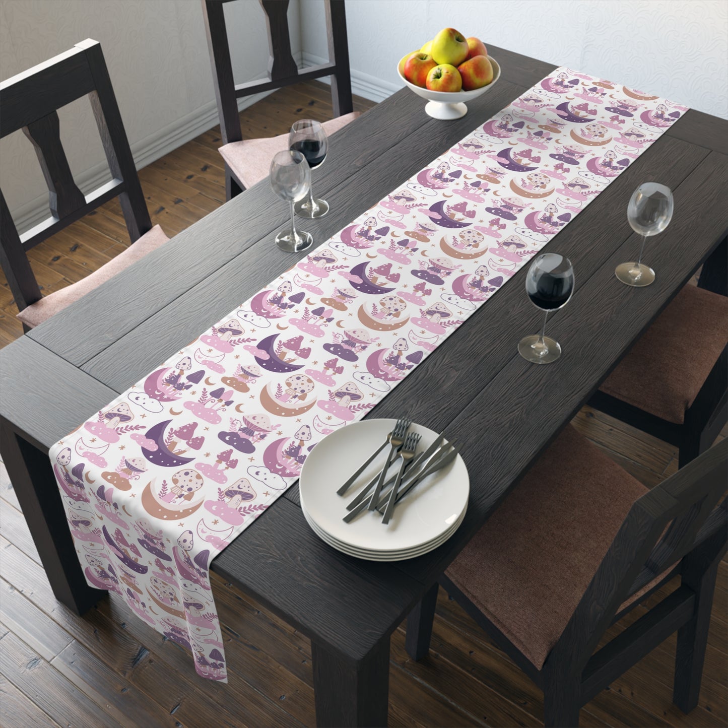 Mushroom Print Table Runner - Nature Vibes in Cotton Twill or Polyester - Perfect for Nature-Inspired Home Decor