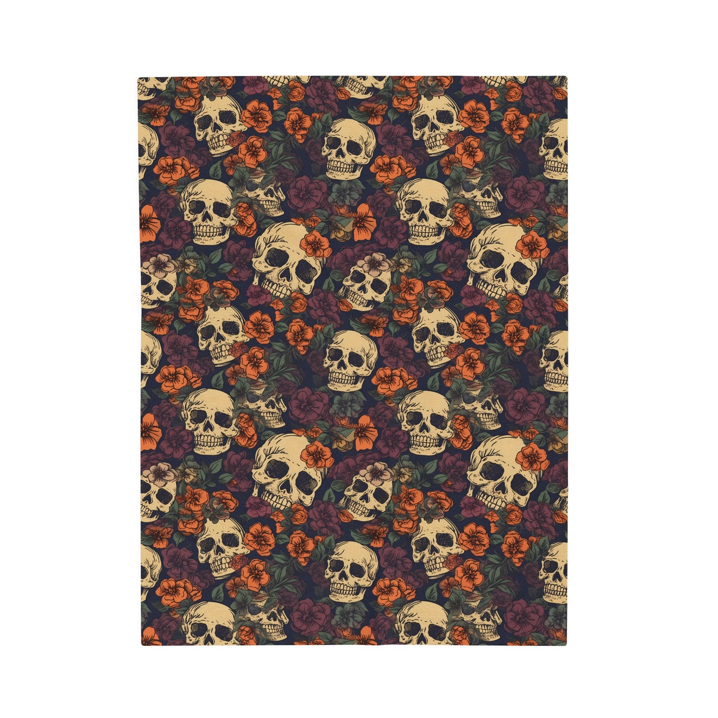 Skull Print Velveteen Plush Blanket | Soft, Edgy, Luxurious and Comforting | Available in Multiple Sizes