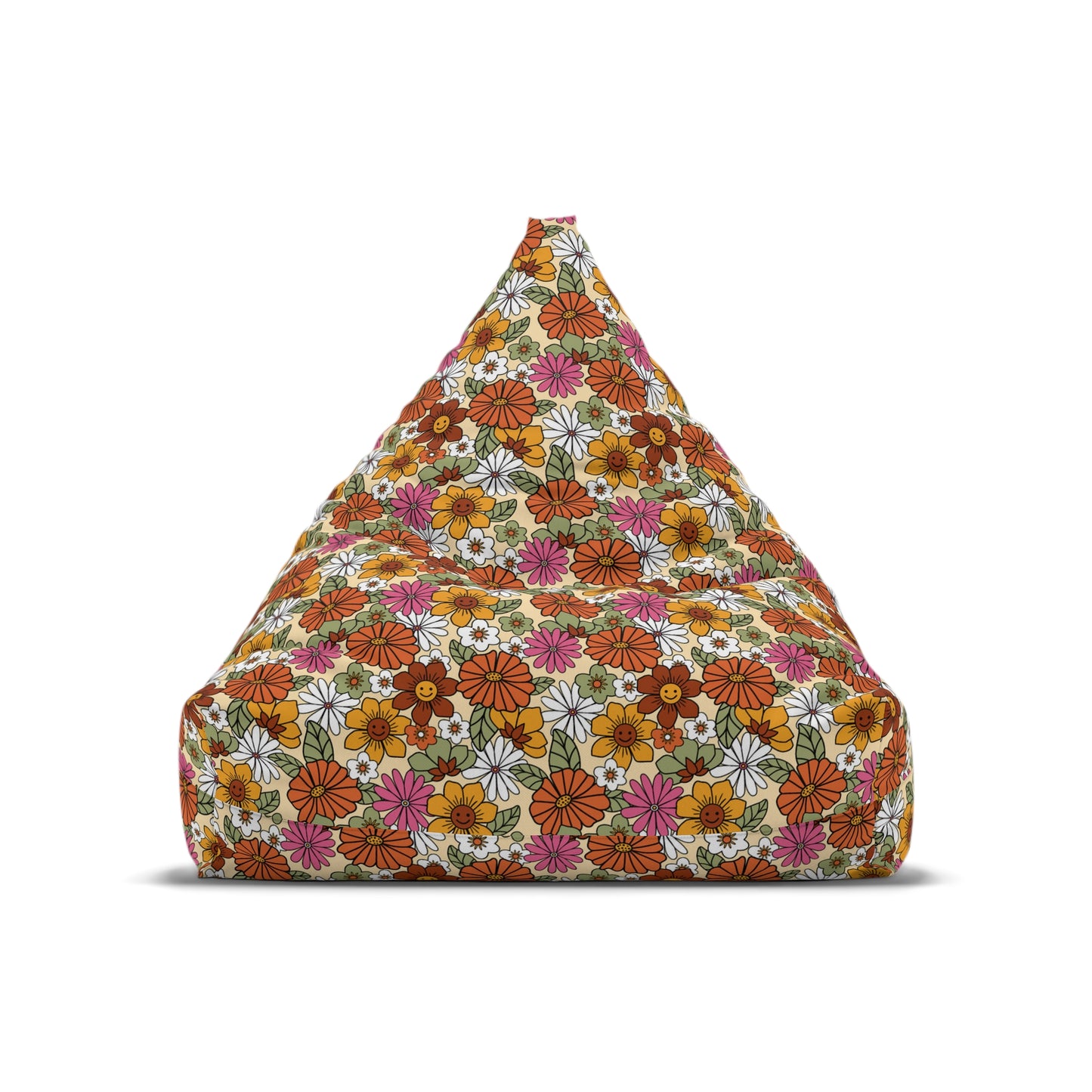 Retro Floral Bean Bag Chair Cover - Vintage-Inspired Durable Polyester Slipcover