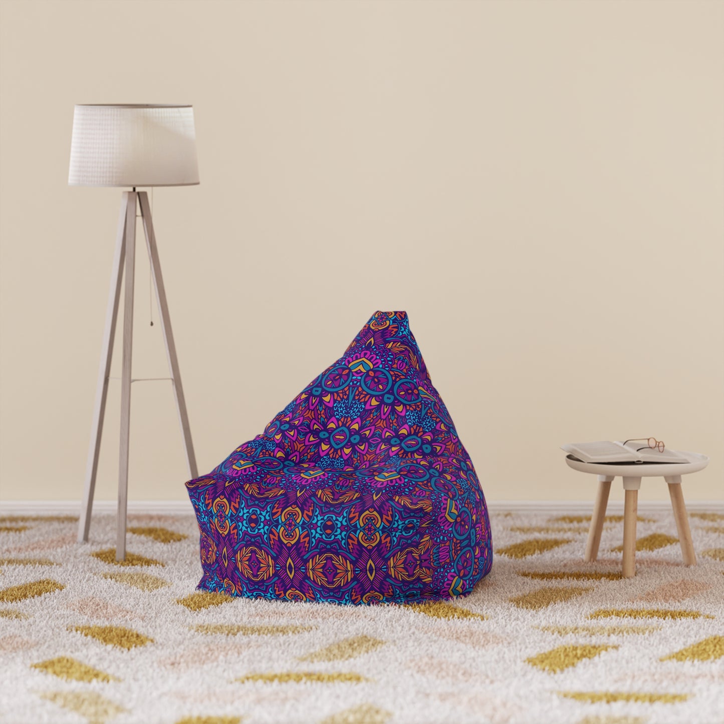 Mandala Bean Bag Chair Cover - Premium Polyester, Secure Zipper, 2 Sizes, Bohemian Design
