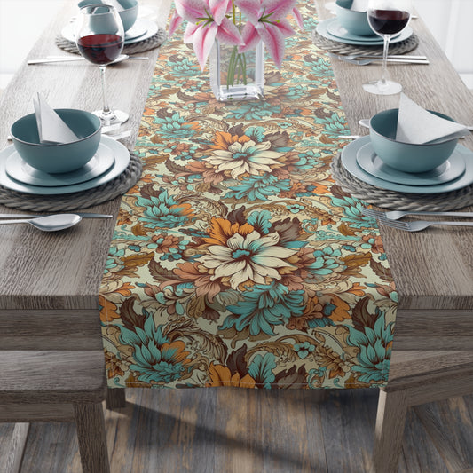 Boho Floral Table Runner - Vibrant Designs in Cotton Twill or Polyester - Ideal for Natural Home Decor