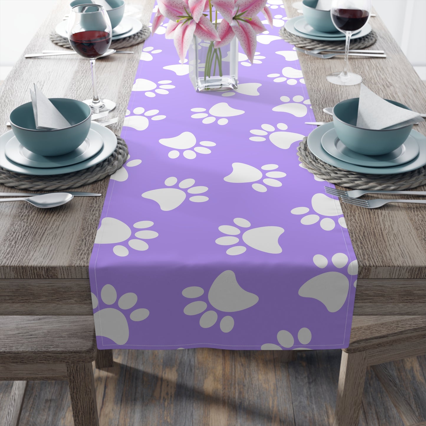 Paw Print Table Runner - Cozy Pet-Themed Decor, Cotton Twill or Polyester - Perfect for Animal Lovers