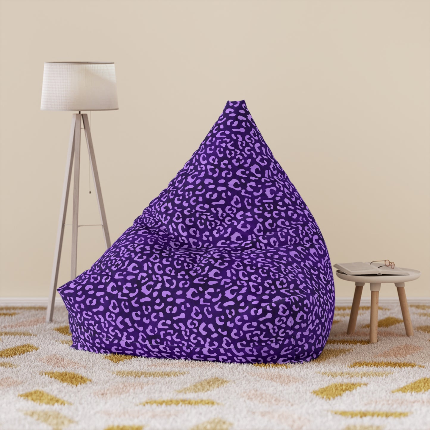 Leopard Print Bean Bag Chair Cover - Exotic High-Quality Polyester Slipcover with Secure Zip