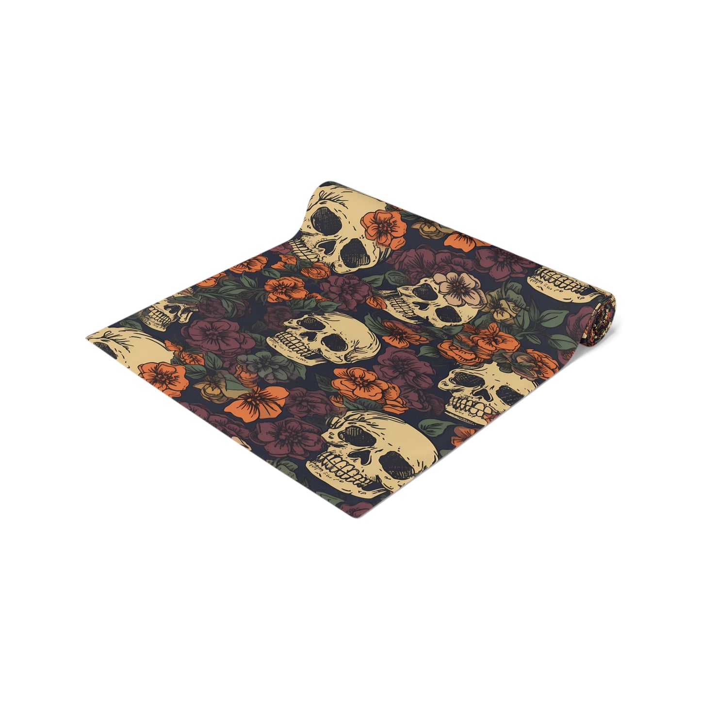 Skull Print Table Runner - Bold Cotton Twill or Sleek Polyester - Ideal for Gothic & Edgy Home Decor