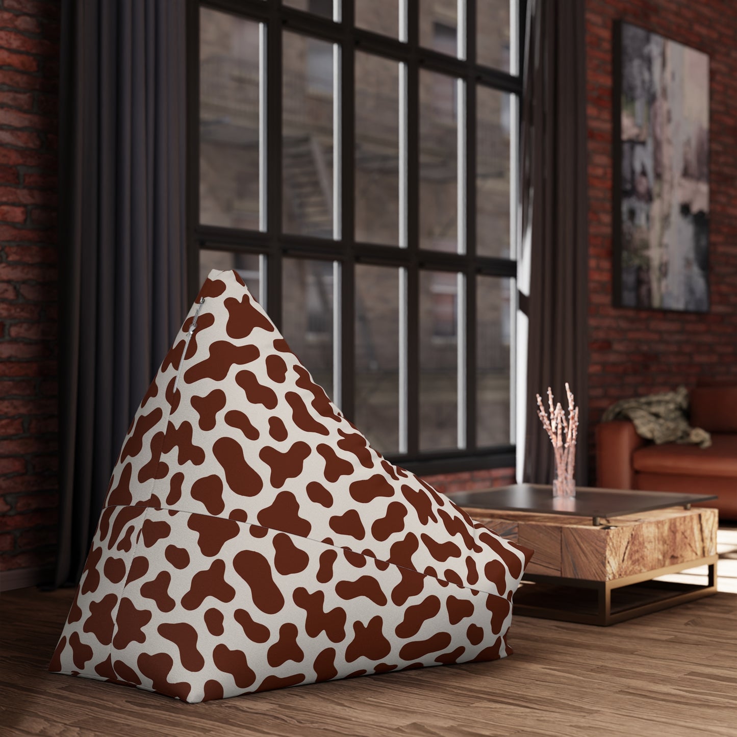 Cow Print Bean Bag Chair Cover - Durable Polyester, Locking Zipper, 2 Sizes