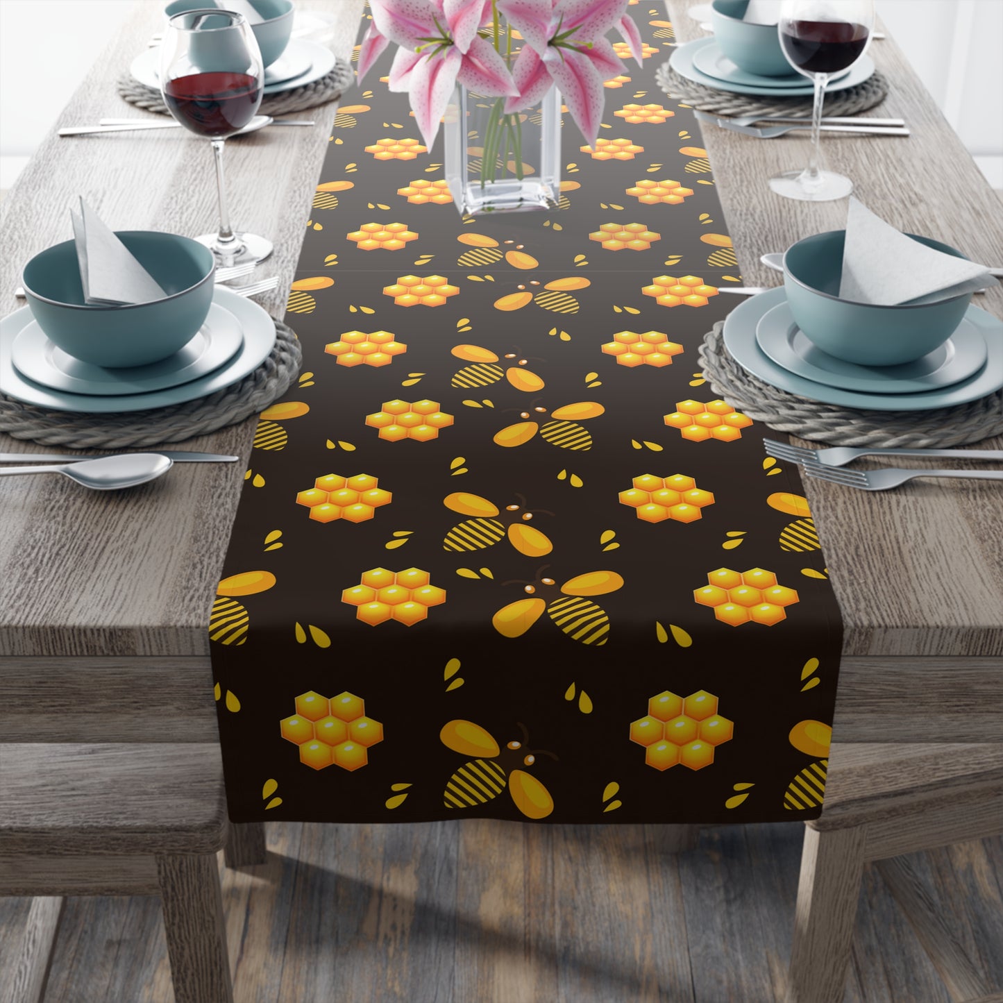 Honey Bee Print Table Runner - Buzzing with Charm - Perfect for Nature Lovers Homes