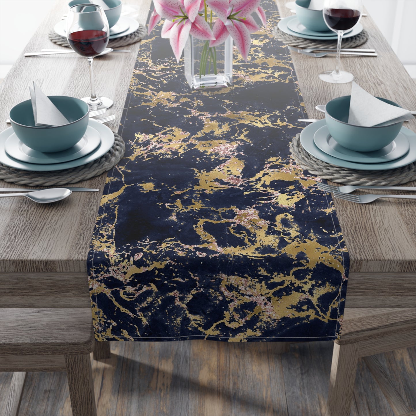 Marble Print Table Runner - Luxurious Elegance, Cotton Twill or Polyester - Perfect for Modern Home Decor