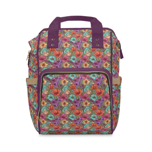 Boho Floral Diaper Backpack - Multifunctional & Spacious Floral Baby Bag for Trendy Parents